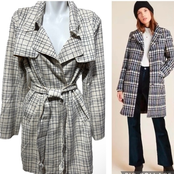 Anthropologie Jackets & Blazers - Anthropologie Solitaire Faux Suede Beige Plaid Belted Trench Coat